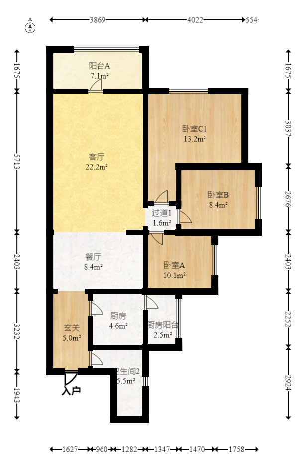 五江天街南区  3室2厅1卫   118.00万室内图1