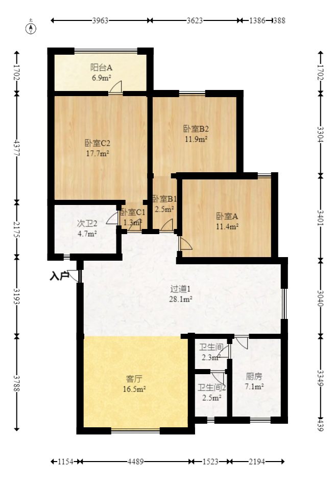 新星小区  3室2厅1卫   95.00万室内图1
