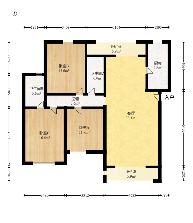 圣爵菲斯  3室2厅2卫   105.00万室内图1