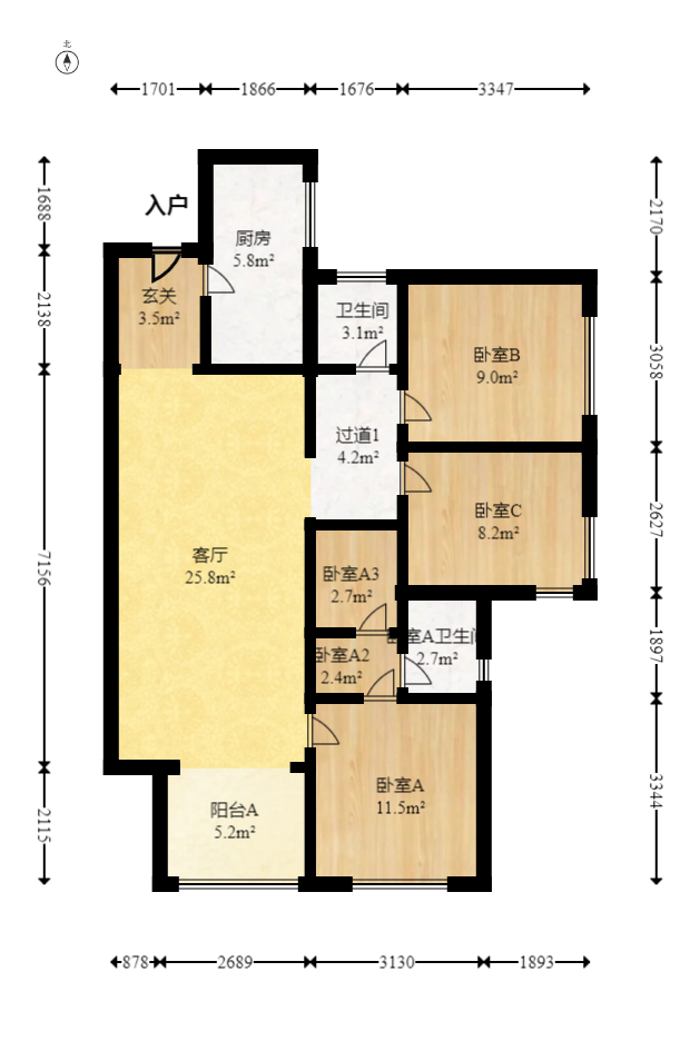 万科魅力之城观澜里  3室2厅2卫    132.0万室内图1
