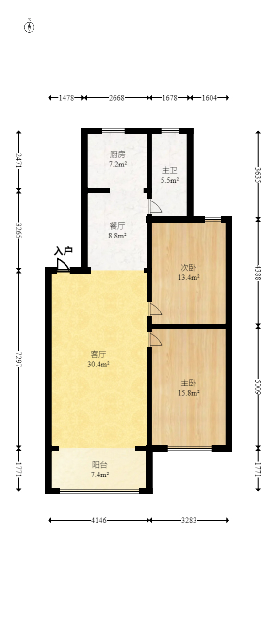 恒鑫澜北湾  2室2厅1卫   80.00万室内图1