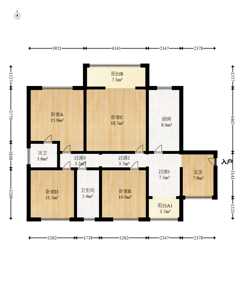 万里时代  3室2厅2卫    104.0万室内图1
