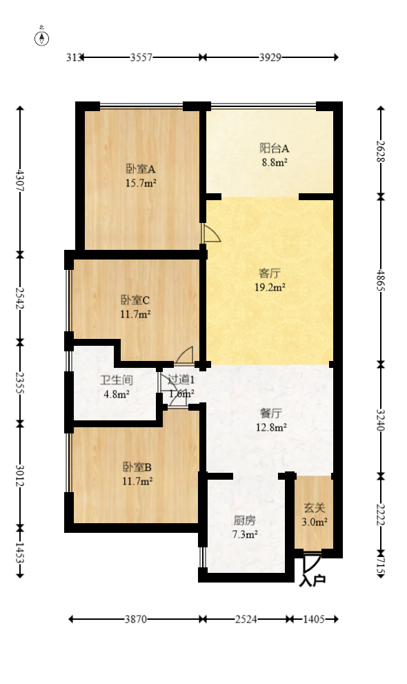 万科魅力之城非凡里  3室2厅1卫   132.00万室内图1