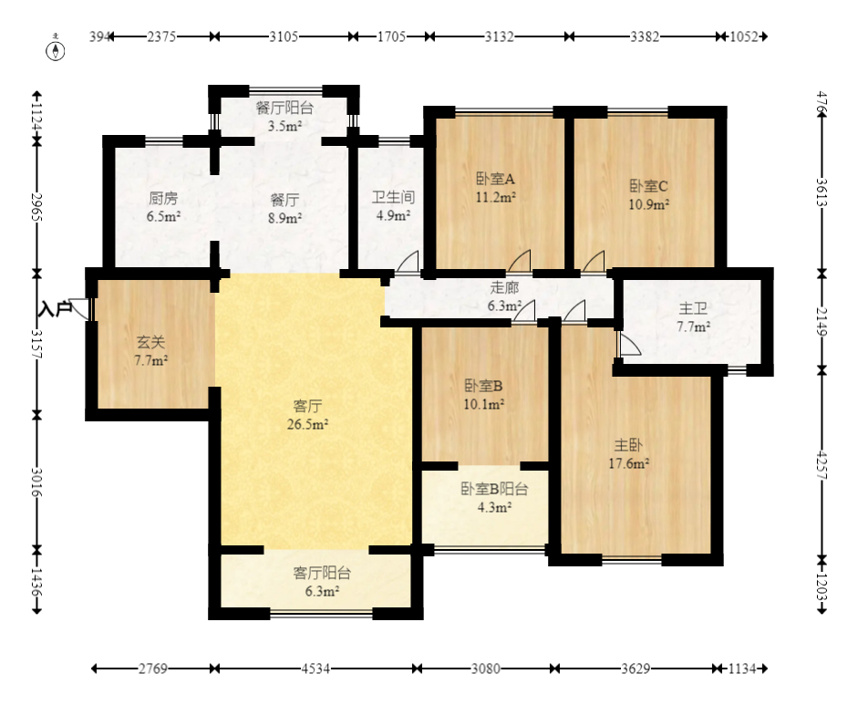 中信凯旋城（中信新城四期）  4室2厅2卫    118.0万室内图1