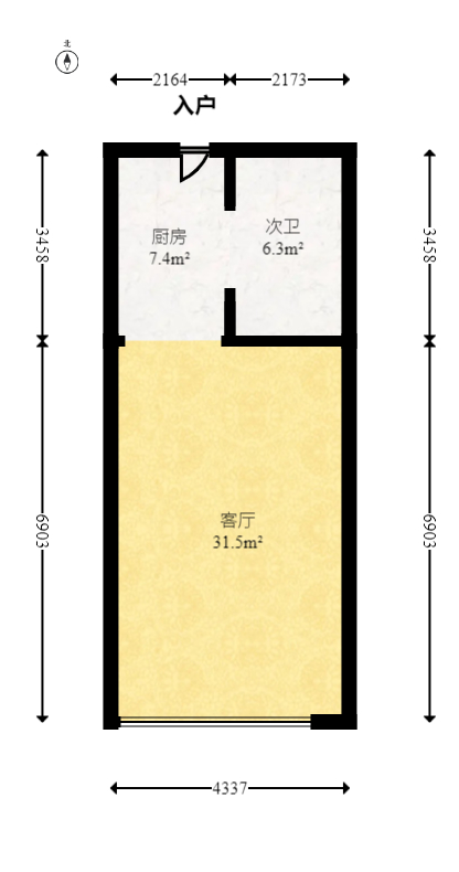 他城（天鸿时代公寓）  1室1厅1卫   40.00万室内图1