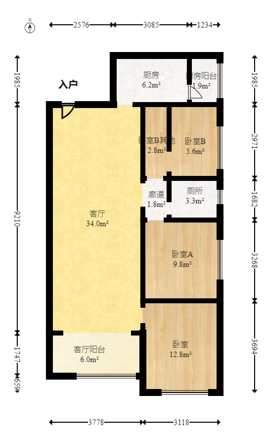 北大资源时光  3室2厅1卫   137.00万室内图1