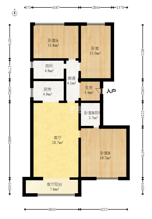 阳光100三期  3室2厅1卫    91.0万