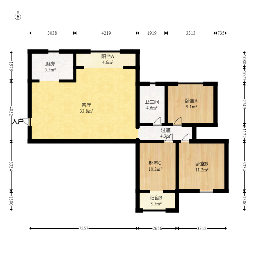 美利新世界  3室2厅2卫   80.00万室内图1