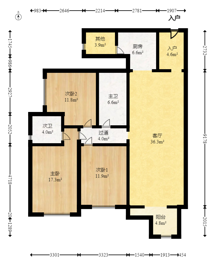 北辰三角洲E3区  3室2厅1卫   168.00万室内图1