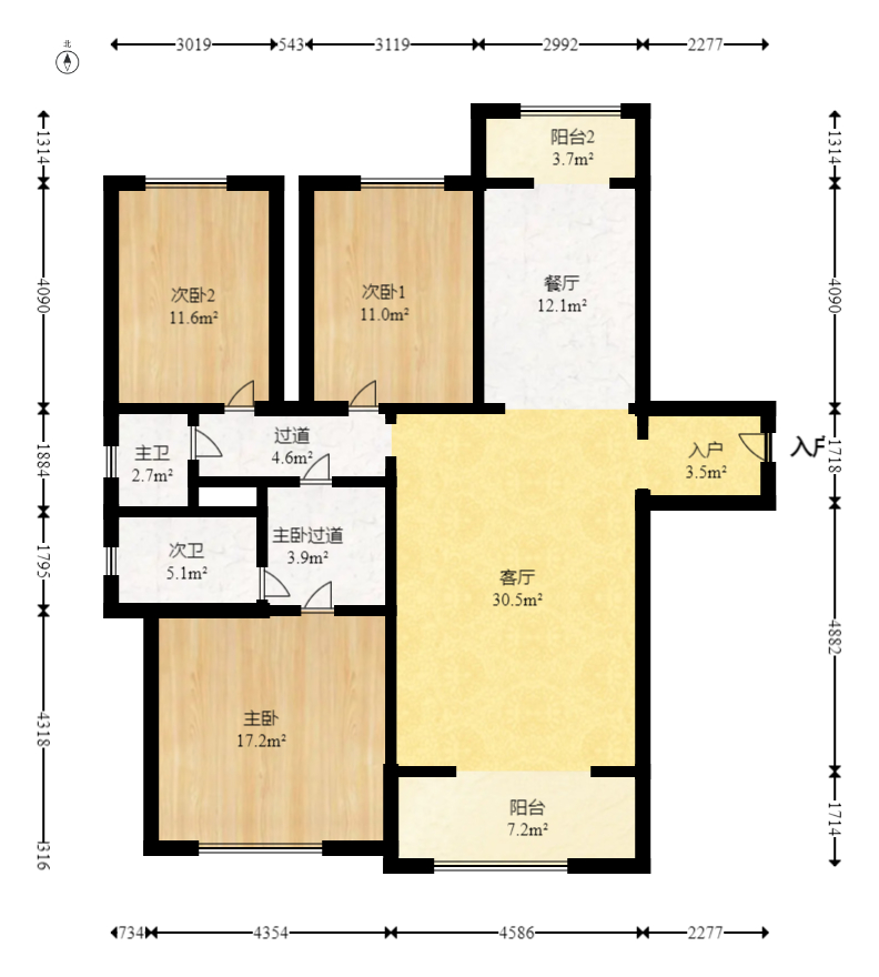 北辰三角洲C3区  3室2厅2卫   208.00万室内图1