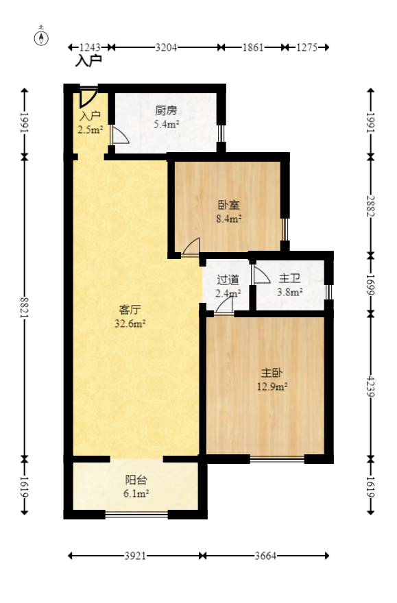 中欣楚天熙苑  3室2厅1卫   126.00万室内图1
