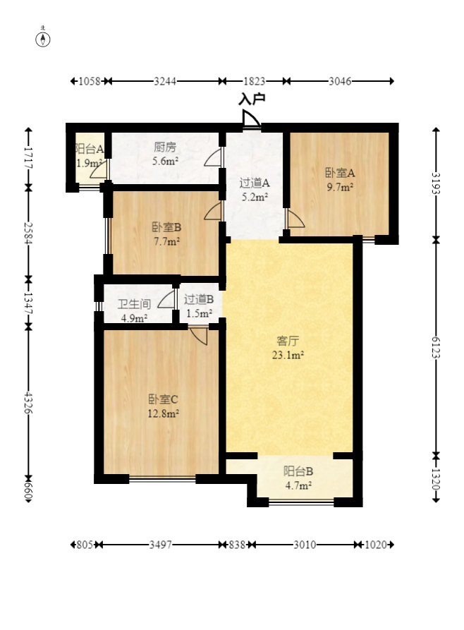 卓越蔚蓝城邦  3室1厅1卫   55.00万室内图1