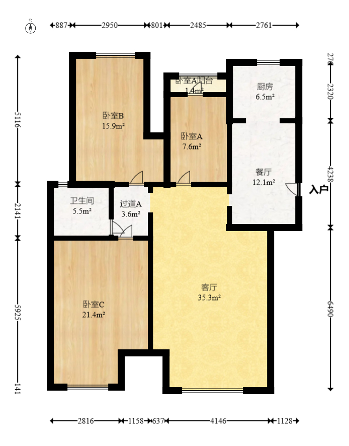 新城国际花都 3室2厅1卫 68.5万 新城国际花都 3室2厅1卫 68.5万户型图