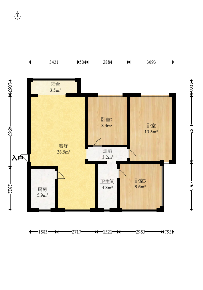 豪都新天地 3室2厅1卫 44.8万 豪都新天地 3室2厅1卫 44.8万户型图