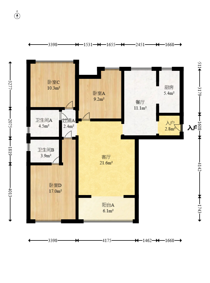 中建嘉和城  3室2厅2卫   108.00万室内图1