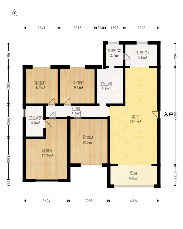 振业城三期  4室2厅2卫   178.00万室内图1