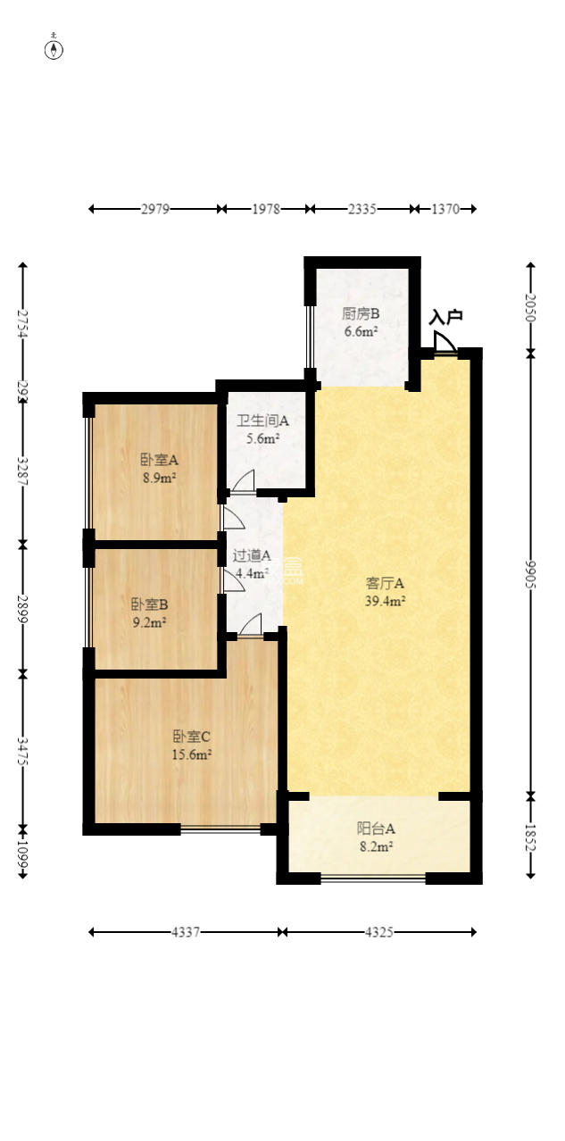 潇湘名城(新里程潇湘名城)  3室2厅1卫   114.80万室内图1