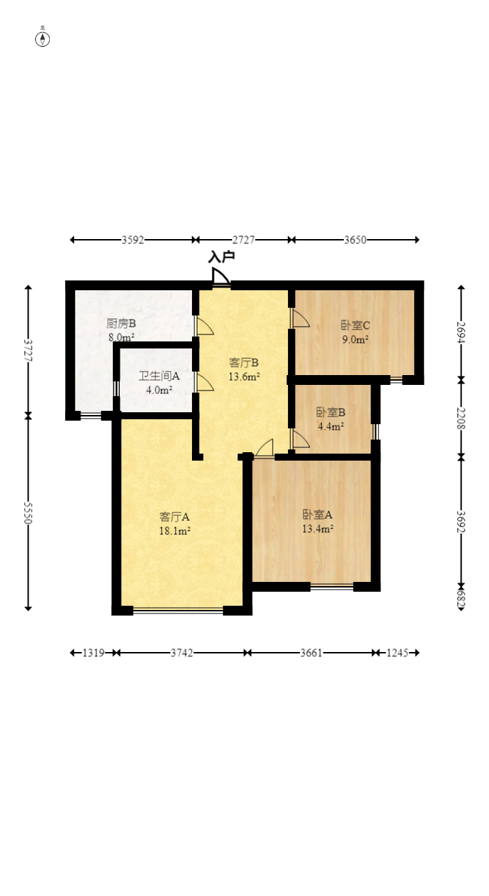 五矿万境水岸一期（万境水岸嘉苑）  3室2厅1卫    137.75万室内图1