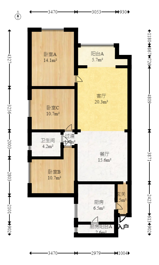 万科金域华府三四期  2室2厅1卫   132.00万室内图1