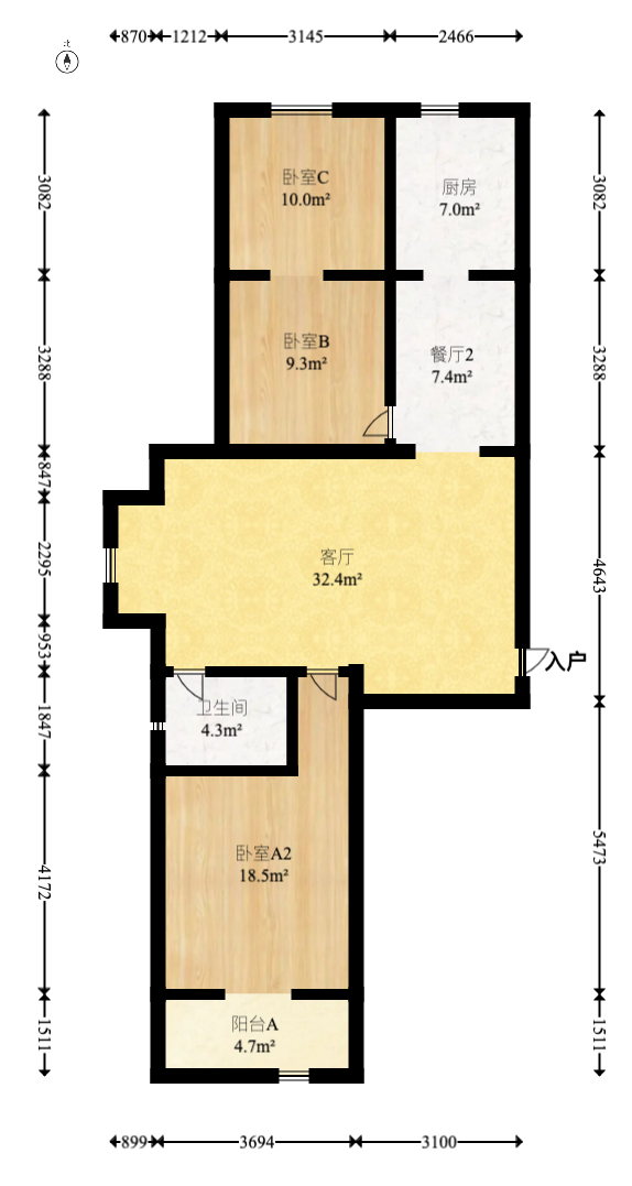 万树丹堤  3室1厅1卫   98.80万室内图1