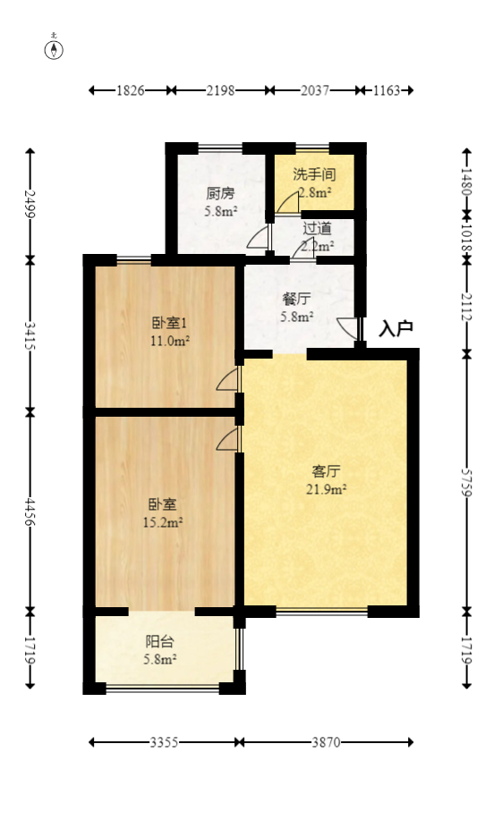 融城花苑 2室2廳1廚1衛(wèi) 56.80萬室內圖1
