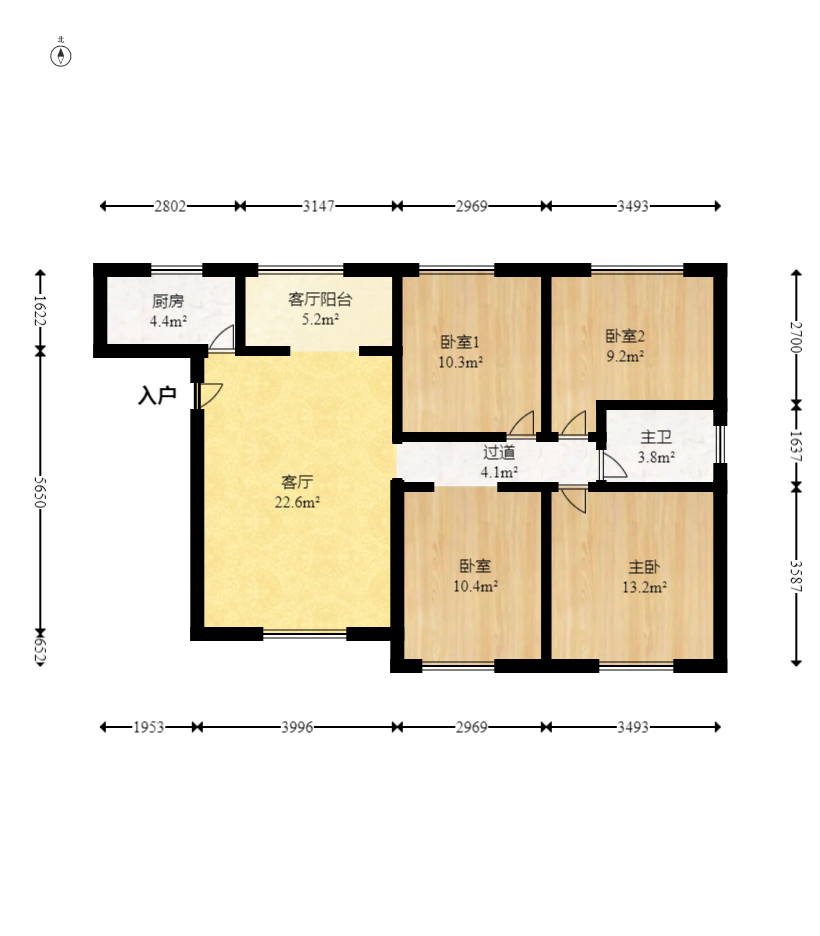 月亮湾草莓街区一、二期  4室2厅1卫    69.0万室内图1