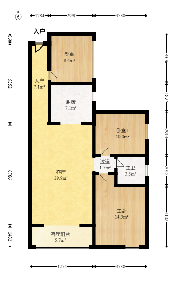 盛地尊域  3室2厅1卫   65.80万室内图1