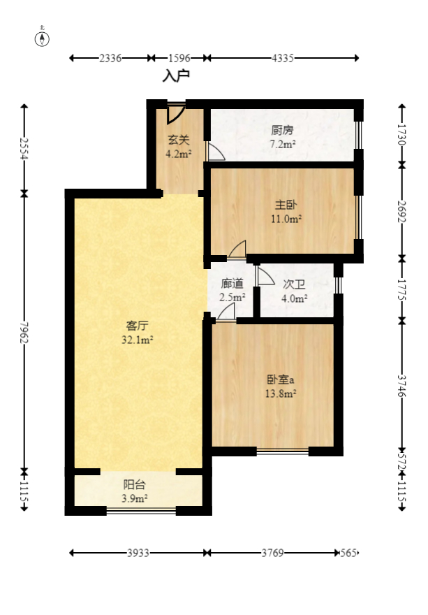 华美公寓（新猎鹰公寓）  2室2厅1卫   75.00万室内图1