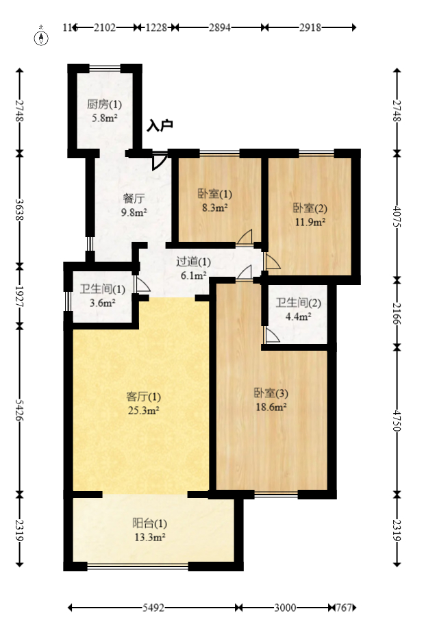 江山韵  3室2厅2卫   65.80万室内图1