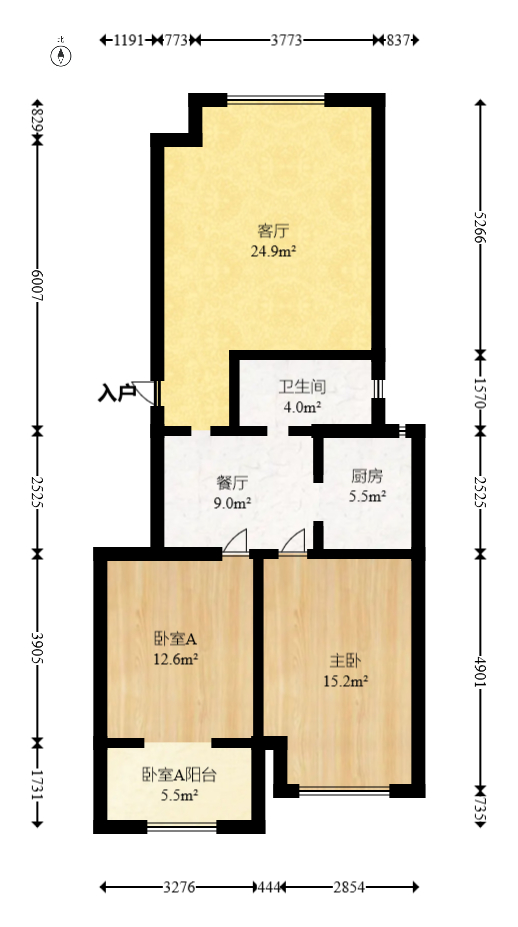 金色山庄  2室2厅1卫    86.68万室内图1