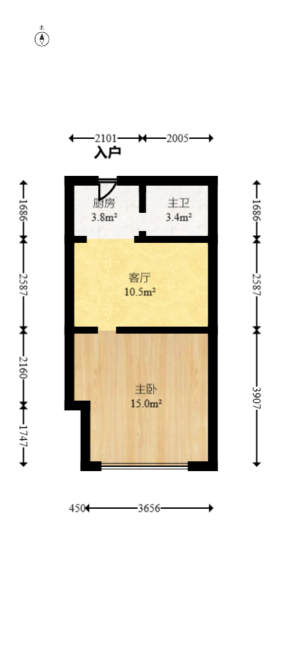 东城港  1室1厅1卫   35.00万室内图1