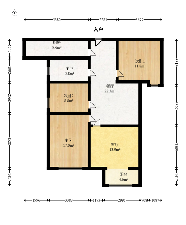 北辰三角洲E6区  3室2厅1卫   148.00万室内图1