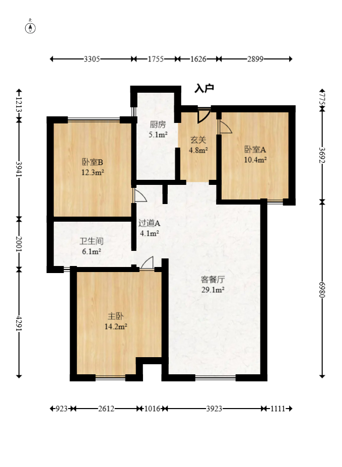 世茂铂翠湾二期  3室2厅1卫   130.00万室内图1