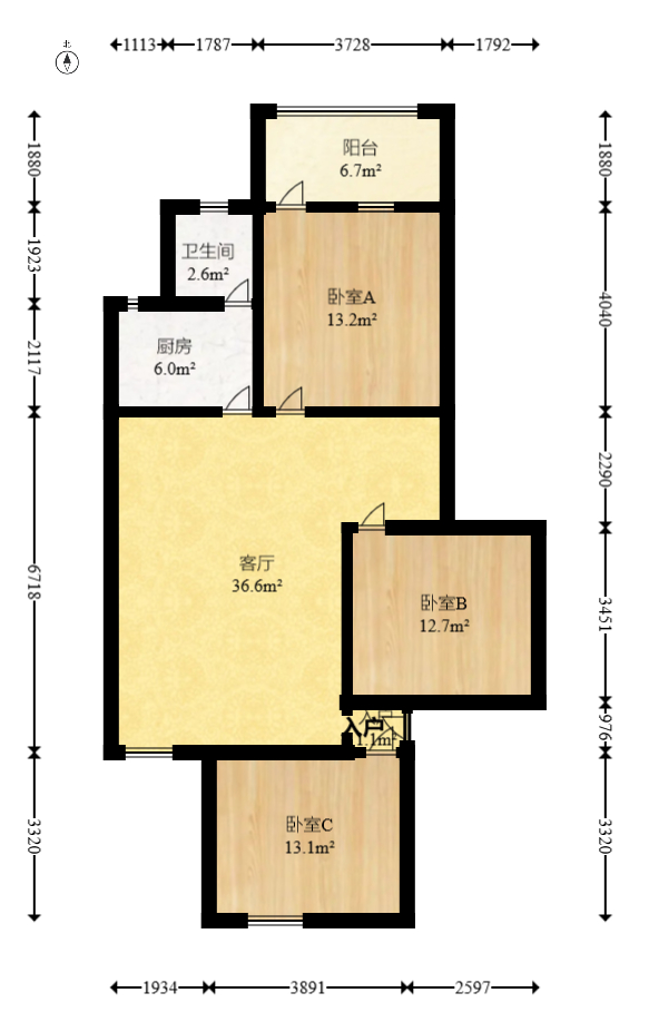 荷叶塘小区（岳麓区）  3室2厅1卫   65.00万室内图1
