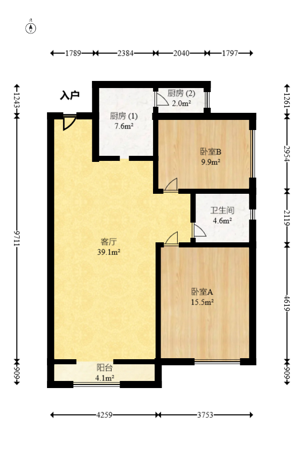 中一九骏（枫桥苑）  2室2厅1卫   88.00万室内图1