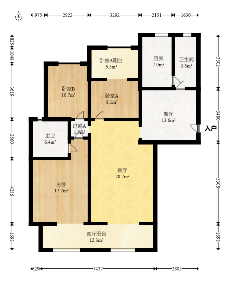 八方小区C区  3室2厅2卫   458.30万室内图1