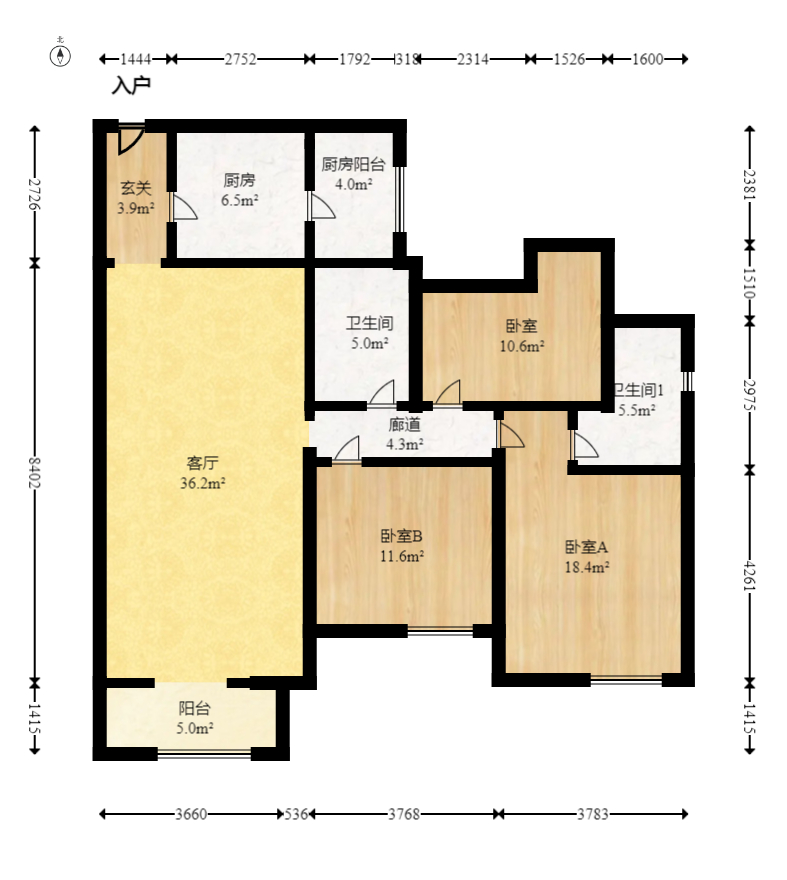 新城新世界一二三期  3室2厅2卫    140.0万室内图1