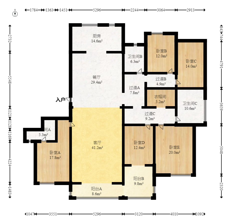 福天藏郡院子 5室2厅3卫 188.0万 福天藏郡院子 5室2厅3卫 188.0万户型图