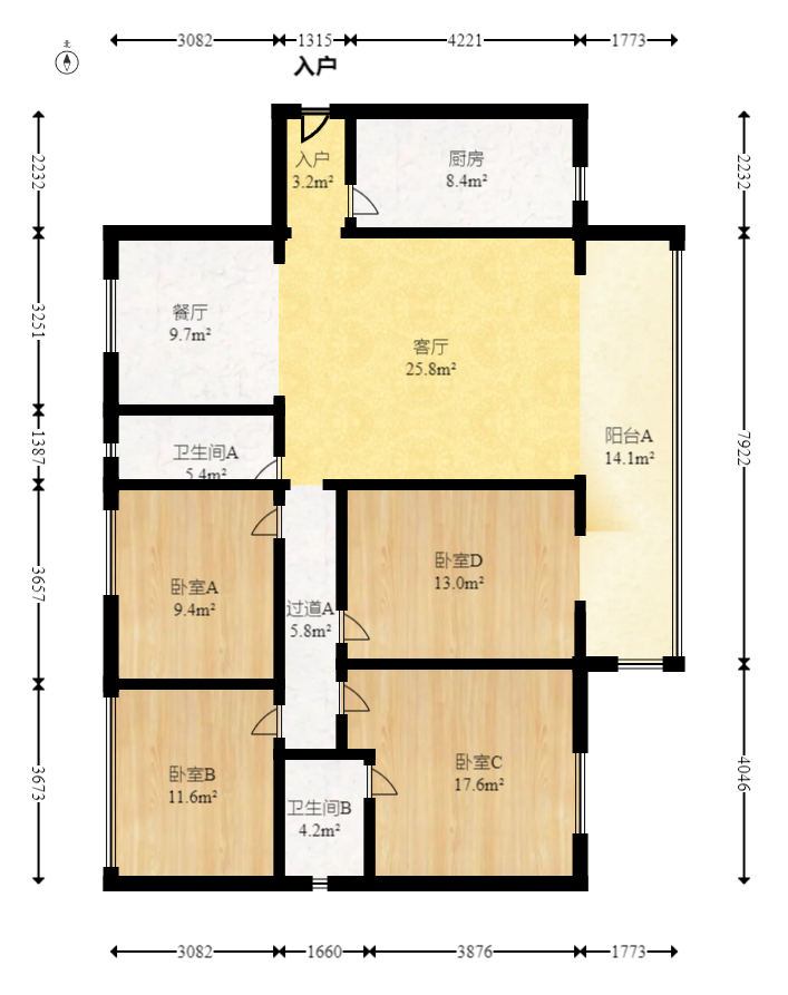 中建嘉和城  4室2厅2卫   155.00万室内图1