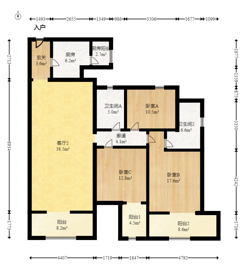 新城新世界一二三期  3室2厅2卫   154.90万室内图1