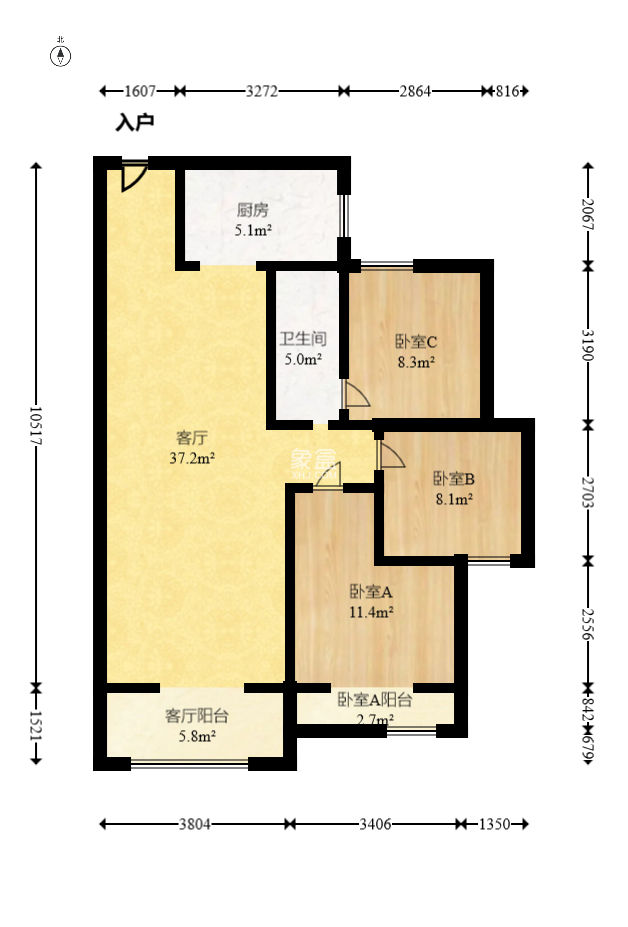 北辰中央公园DF区  3室3厅1卫    96.0万