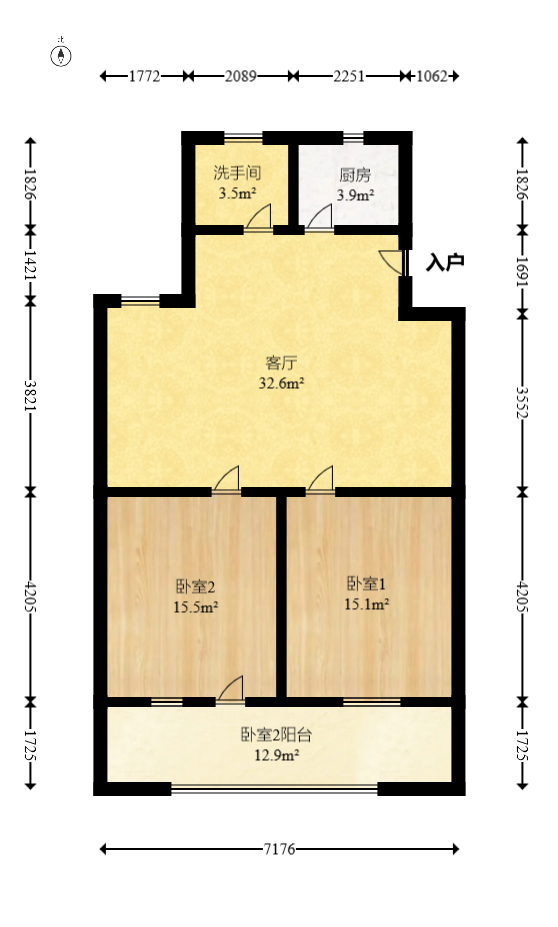 联运公司宿舍  2室2厅1卫   43.00万室内图1
