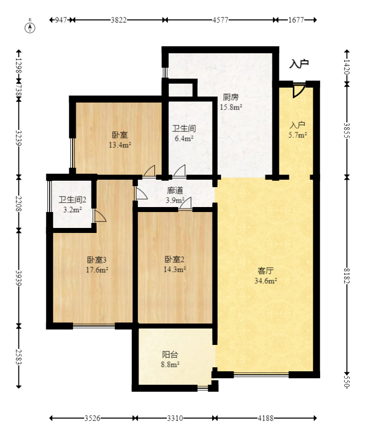 万象府台  3室2厅2卫   204.50万室内图1