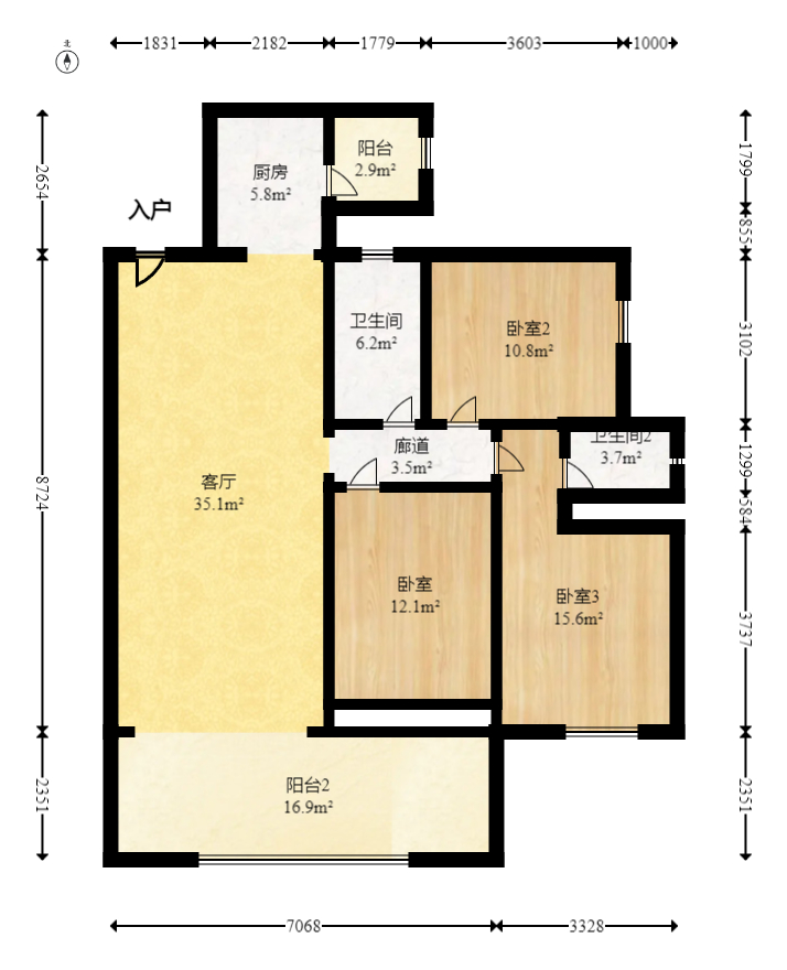万象府台  3室2厅2卫   211.00万室内图1