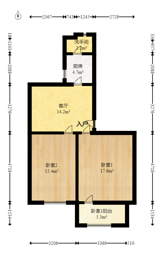 红旗社区  2室1厅1卫   52.80万室内图1
