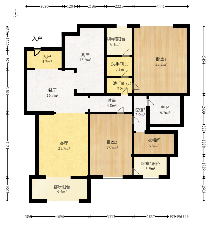 名都凯旋城  3室2厅2卫   96.00万室内图1