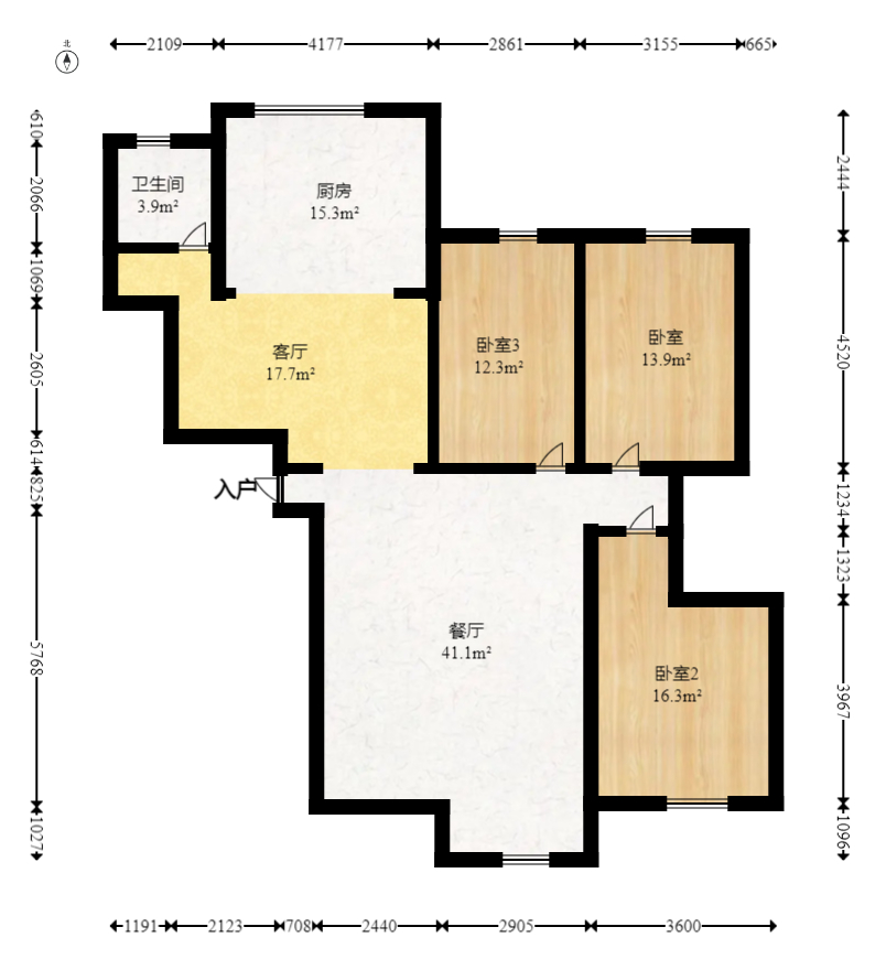 东岸锦城(东方人家)  3室2厅2卫   126.80万室内图1