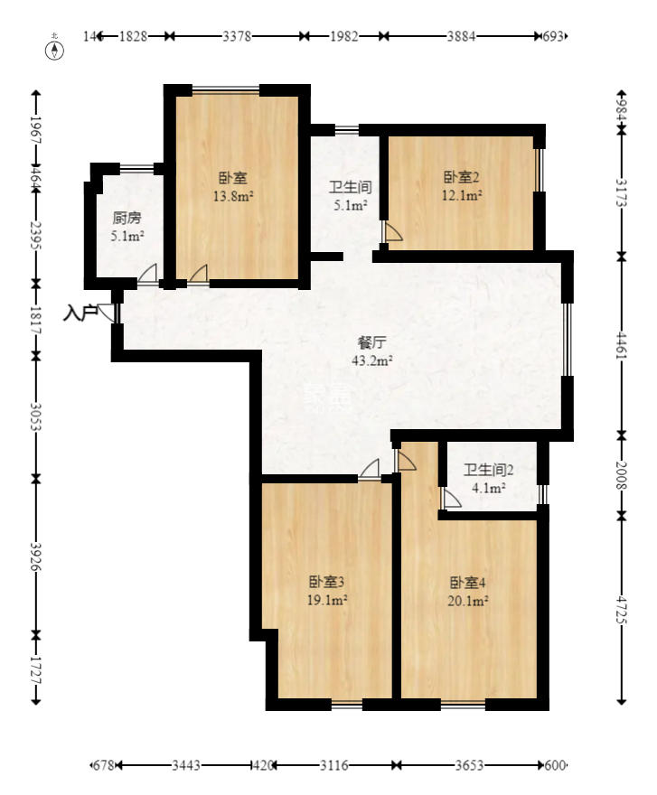 爵世名邸东湖（东湖壹号企业总部基地）  4室2厅2卫    123.0万室内图1