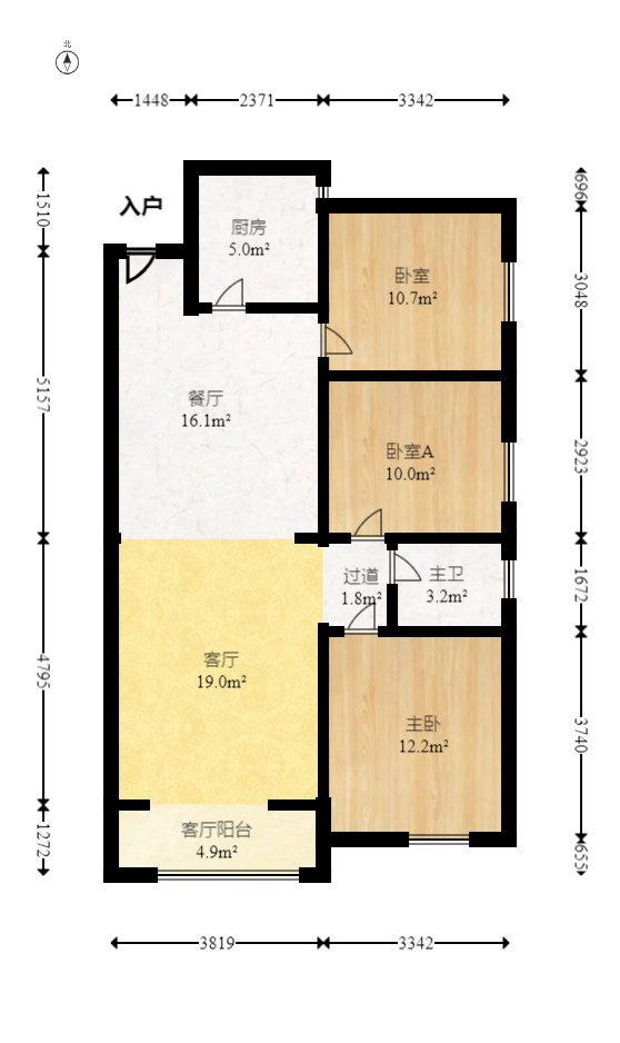 楚天世纪城西苑 3室2厅1卫 66.0万 楚天世纪城西苑 3室2厅1卫 66.0万户型图