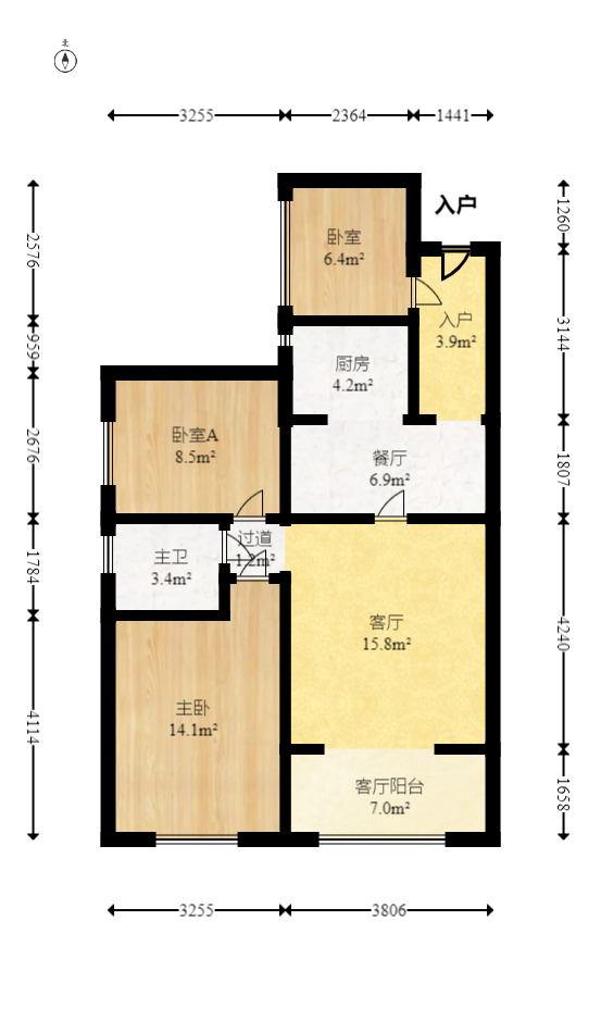 家和院  3室2厅1卫   76.00万室内图1